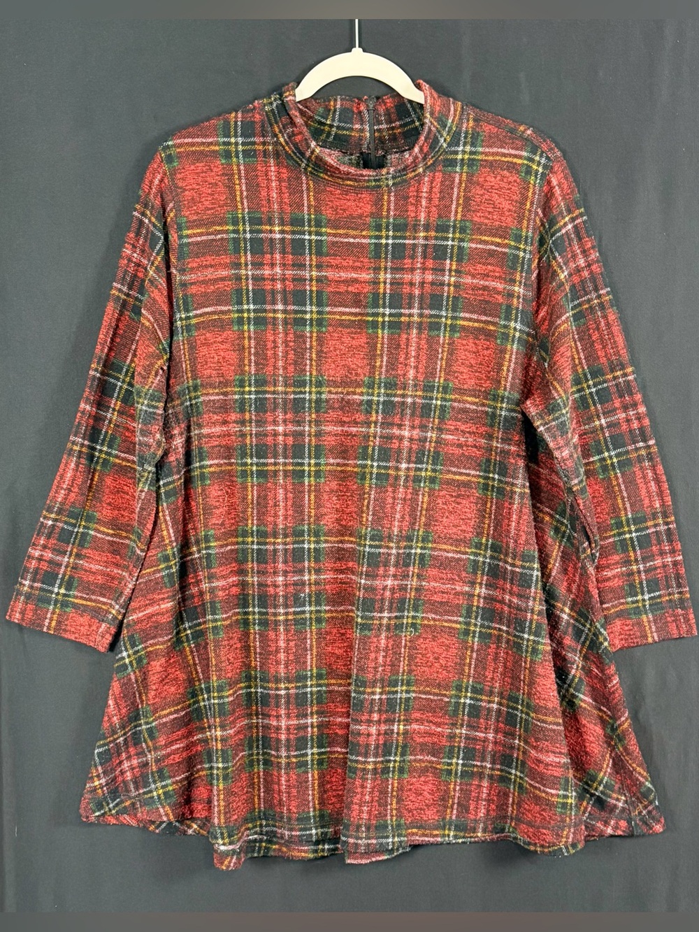 John Mark Shirt Mock Neck Womens xl Red Plaid A-Line Soft Winter Ski lodge